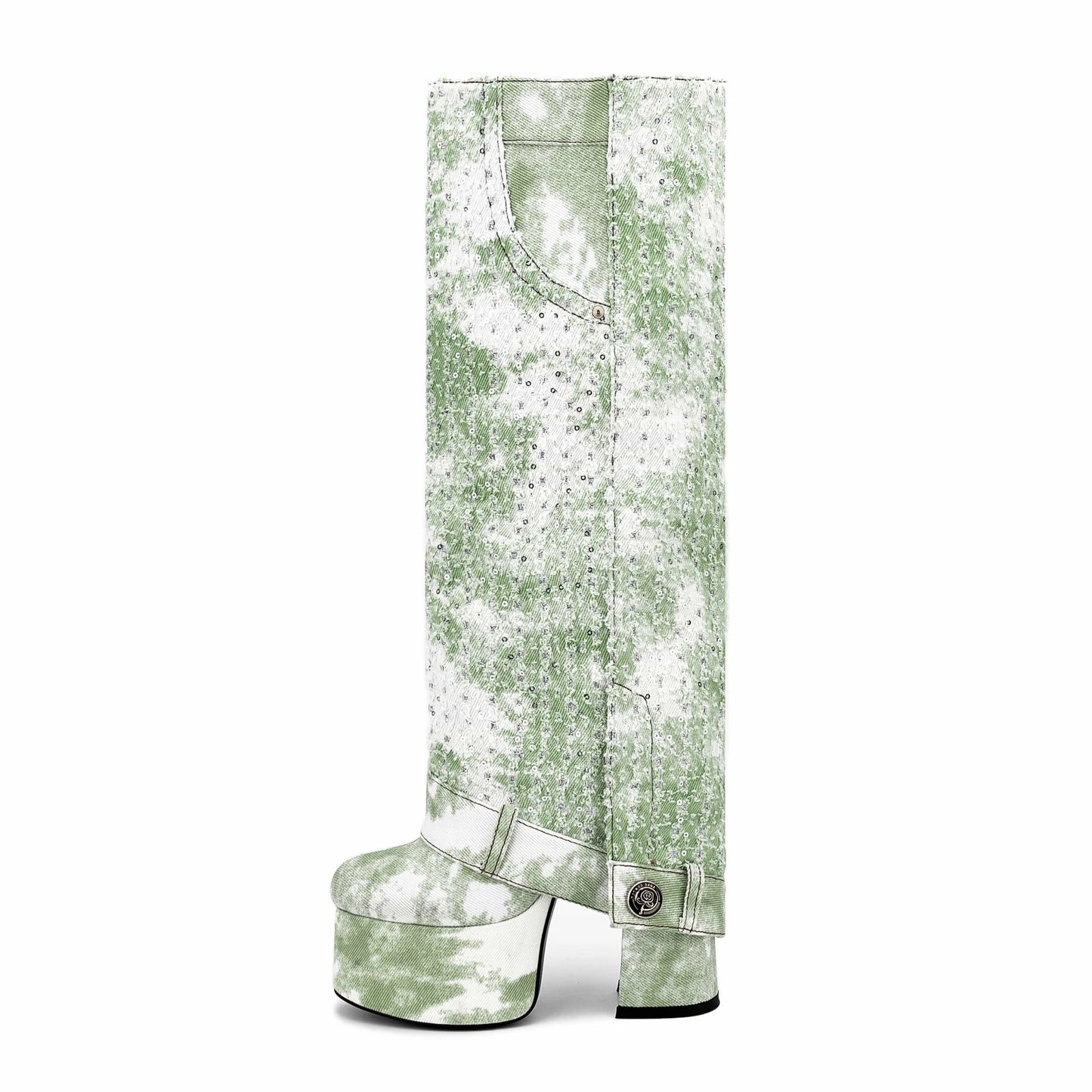 US14.5-15/Eur45 / Green European And American Sexy Thick Heel Elegant High-heeled Women's Boots Party Shoes For Lady Cuff Pipe Knee High Boots Women