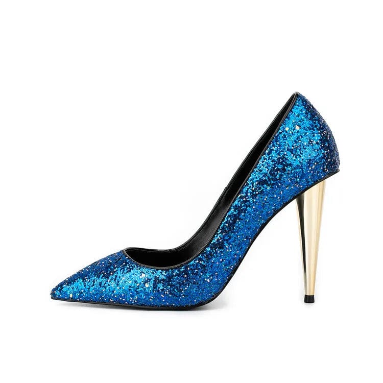 US5-5.5/Eur35 / Blue Newest Luxury Brand Ladies Stiletto Shoes Sexy High Heels Shoes Special Electroplating Imported Gretel Fashion Women Pumps
