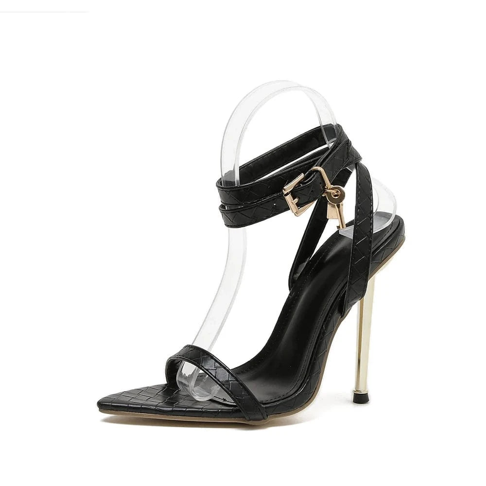 US5/Eur35 / Black Trendy Sandalias Romanas Sexy Pretty Girls Stiletto Summer New Heels for Women Open-toed Thin Heel Buckle High Heel Sandals