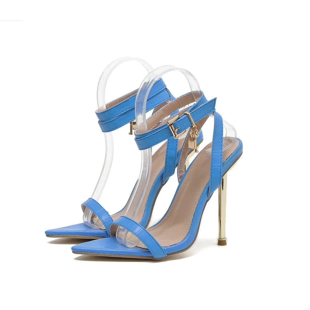 US5/Eur35 / Blue Trendy Sandalias Romanas Sexy Pretty Girls Stiletto Summer New Heels for Women Open-toed Thin Heel Buckle High Heel Sandals