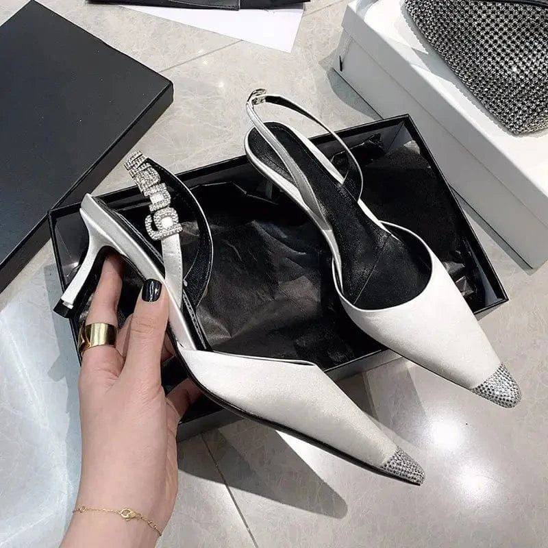 US6-6.5/Eur36 / White Summer new thin with female slippers foreign trade high heel women shoes sandals female women Letter root high heel shoes