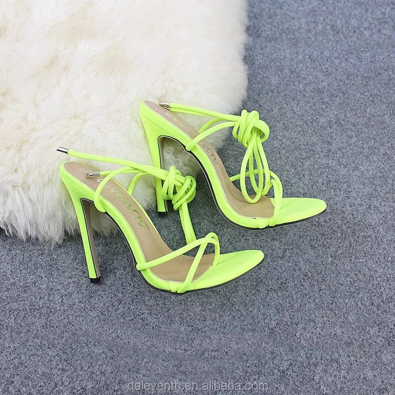 US6=EUR36 / Green B76 Latest Summer Party Thin High Heel Women plus Size Sandals Open Toe Ankle Strap High Heels Flip Flop Stilettos Fashion Shoes