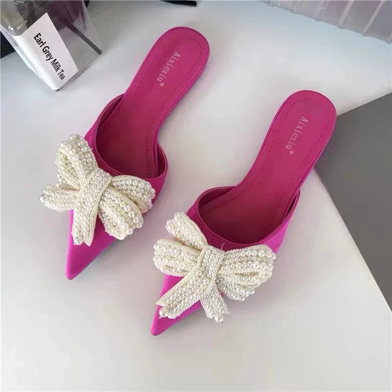 US6/Eur36 / Pink Chaussures Talon 5CM Slippers Slides Pearl Trending Short Kitten Female Ladies Pumps Heels