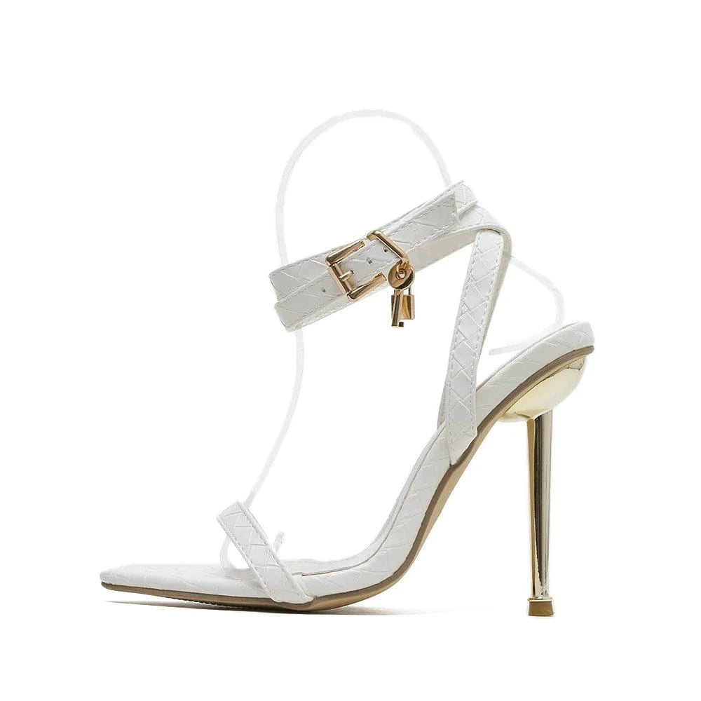 US6/Eur36 / White Trendy Sandalias Romanas Sexy Pretty Girls Stiletto Summer New Heels for Women Open-toed Thin Heel Buckle High Heel Sandals