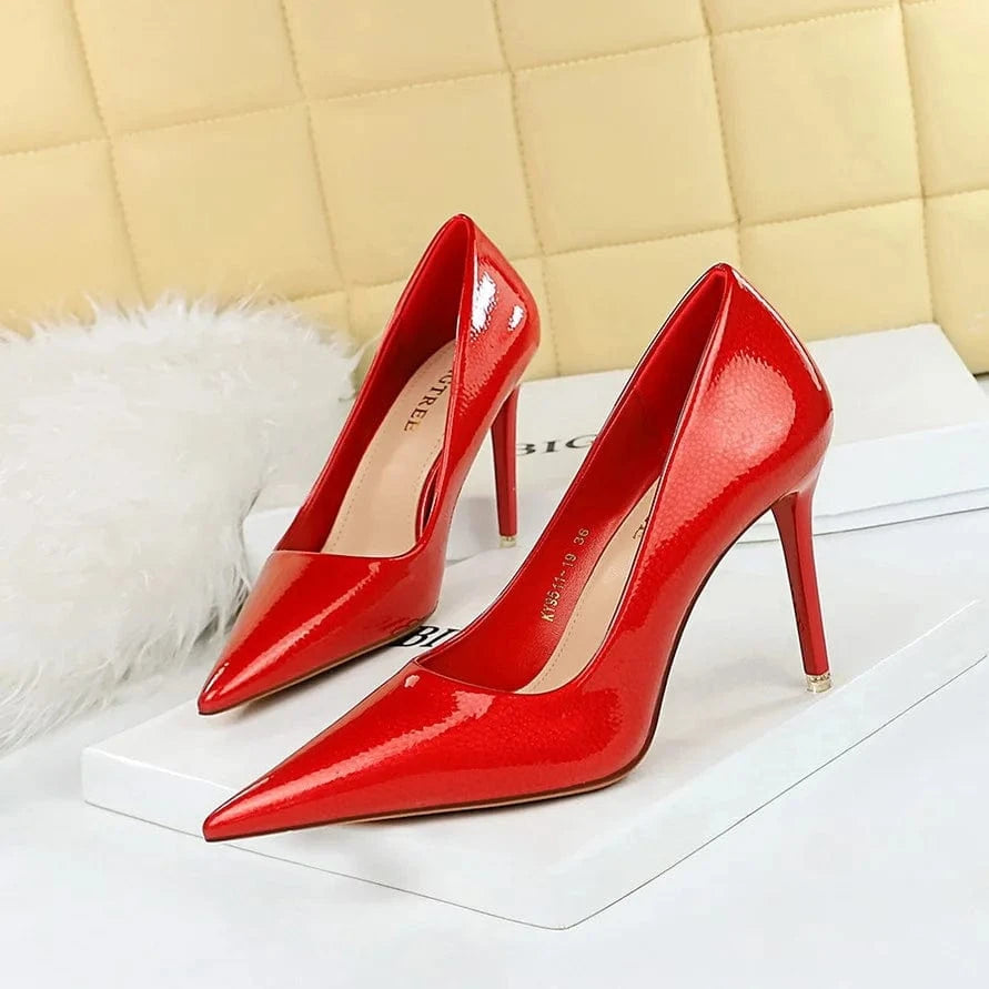 US7=EUR38 / Red 2023 new arrival women leather shoe wholesale women pumps shoes pointed toe ladies pumps sexy elegant heels for ladies