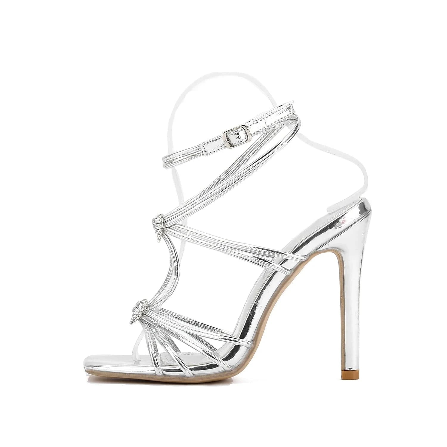 US8.5/Eur39 / silver 11.5CM Sandalias Top Fashion Chaussures Femme Talon Sandals Ankle 2024 Trendy Heels Stiletto Heels for Women Ladies Pumps