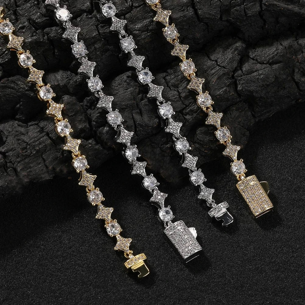 UWIN Bling Bling CZ Mini Starlet Tennis Chain Bracelet Cross with Round CZ Tennis Chain Women Bracelet