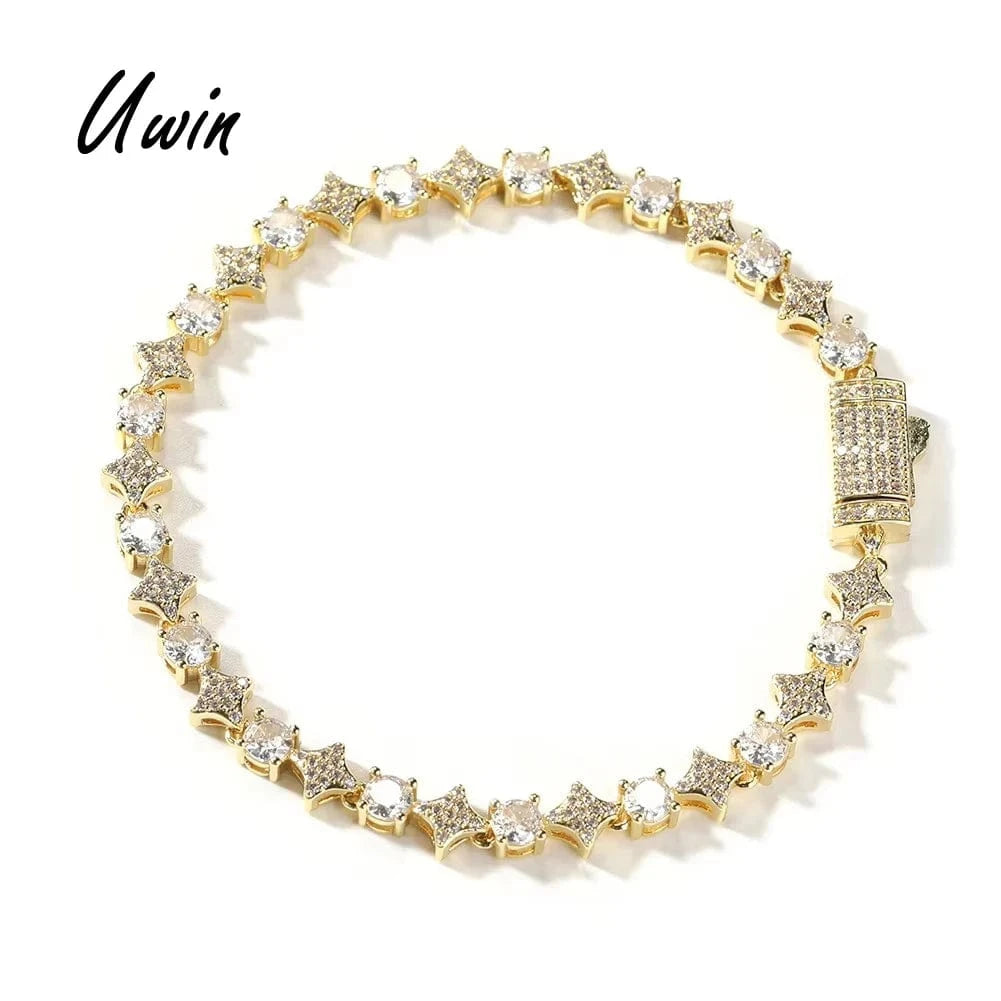 UWIN Bling Bling CZ Mini Starlet Tennis Chain Bracelet Cross with Round CZ Tennis Chain Women Bracelet