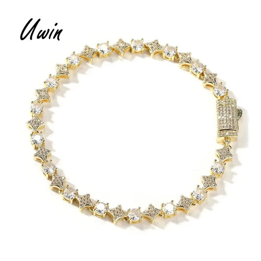 UWIN Bling Bling CZ Mini Starlet Tennis Chain Bracelet Cross with Round CZ Tennis Chain Women Bracelet