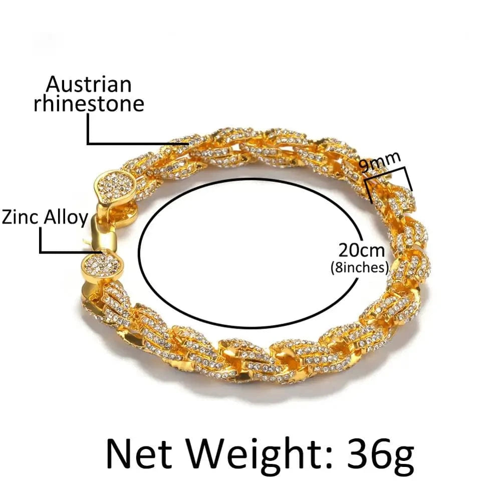 UWIN Fashion 9mm Rose Gold Bracelet 7Inch /8Inch Crystal Rope Chain Bracelet Jewelry Unisex Gifts Wholesale
