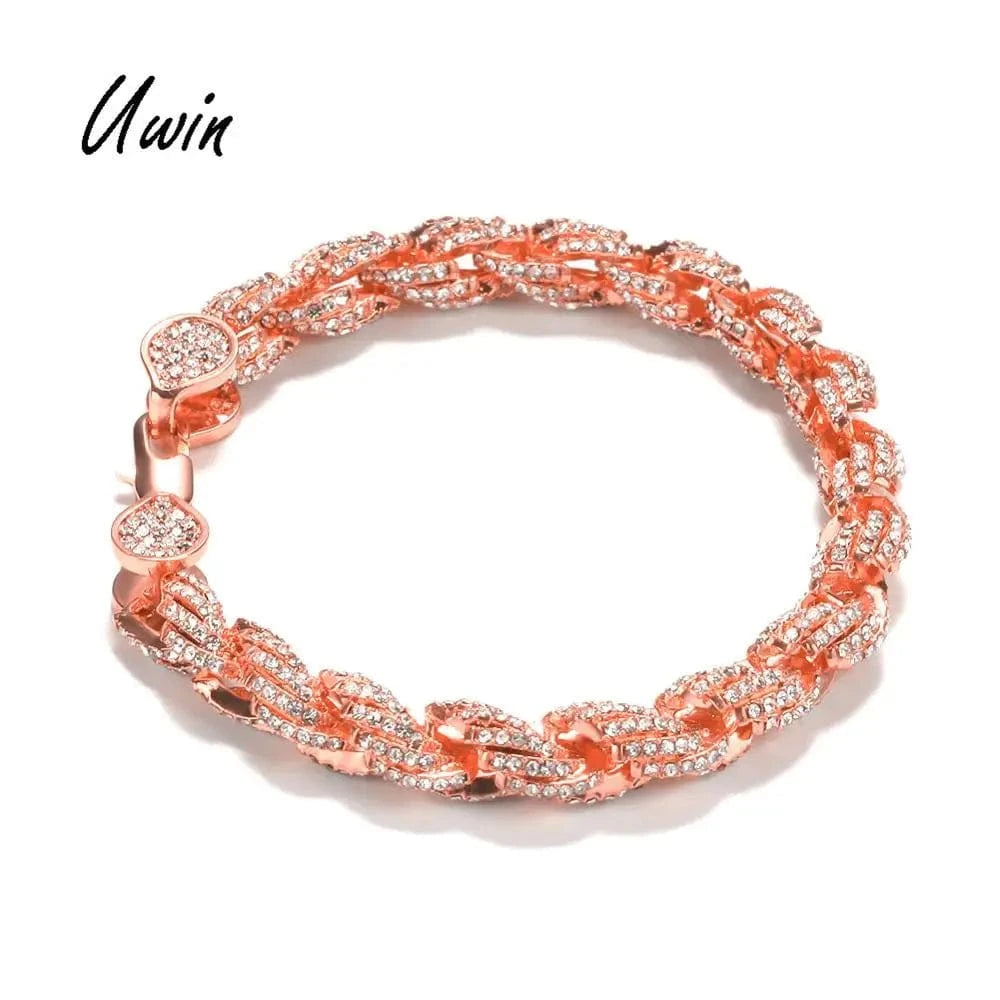 UWIN Fashion 9mm Rose Gold Bracelet 7Inch /8Inch Crystal Rope Chain Bracelet Jewelry Unisex Gifts Wholesale
