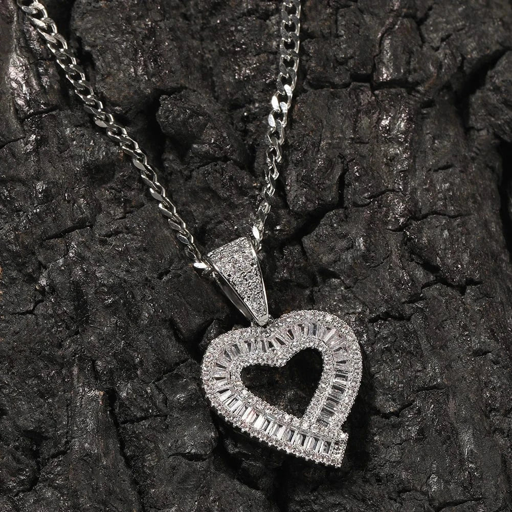 UWIN Hip Hop Hollow Heart Pendant Iced Out Mini Size CZ Brass Heart Charm Pendant Necklace Jewelry Gift Ready to Ship