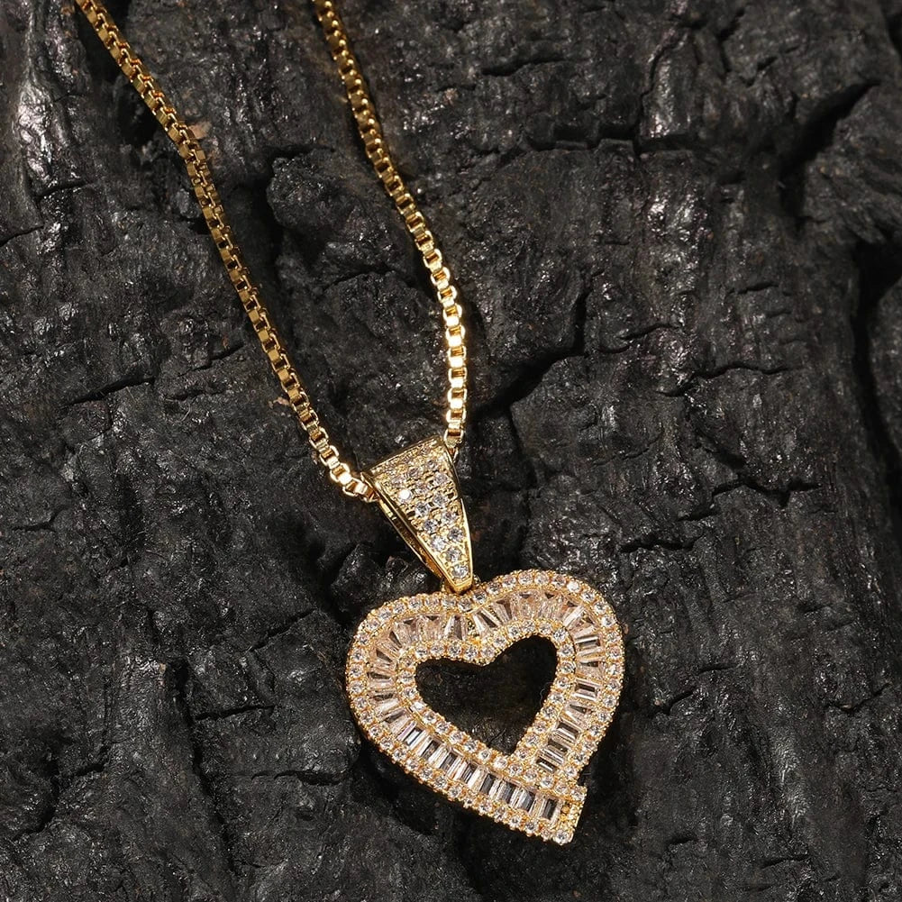 UWIN Hip Hop Hollow Heart Pendant Iced Out Mini Size CZ Brass Heart Charm Pendant Necklace Jewelry Gift Ready to Ship