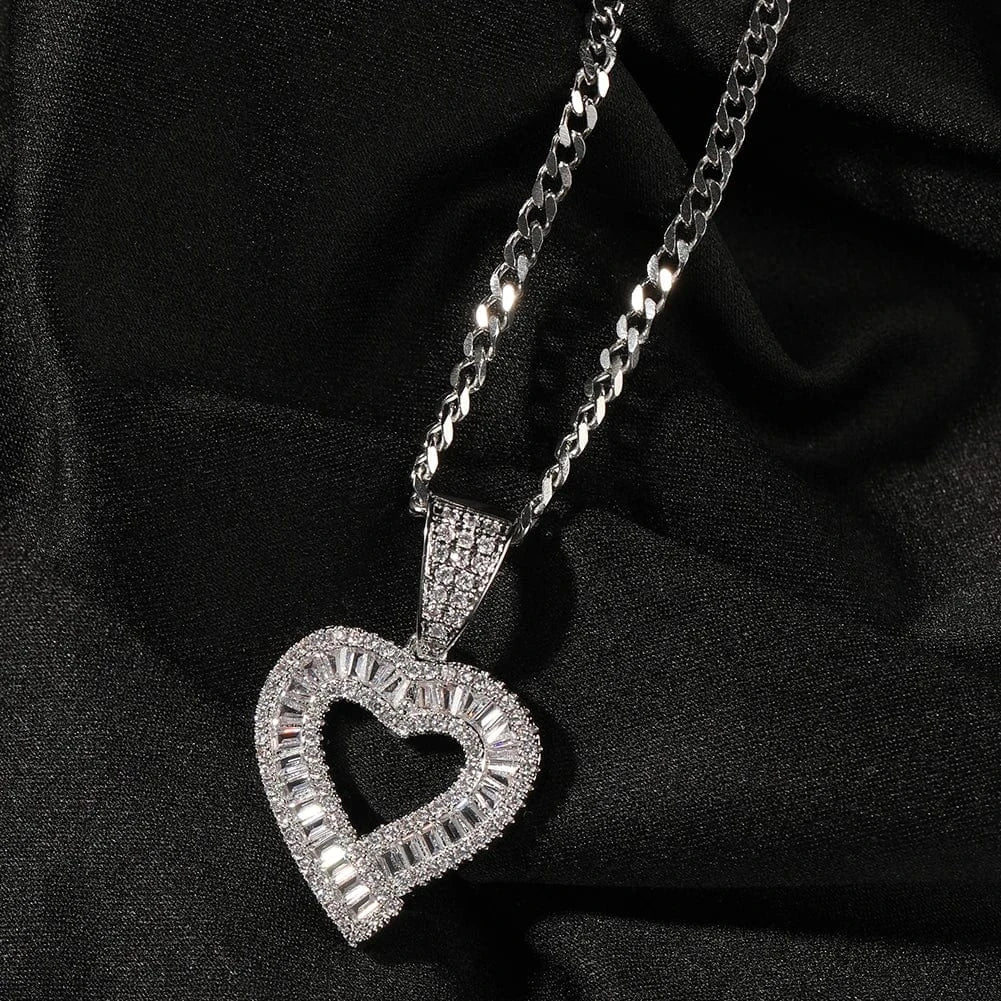 UWIN Hip Hop Hollow Heart Pendant Iced Out Mini Size CZ Brass Heart Charm Pendant Necklace Jewelry Gift Ready to Ship