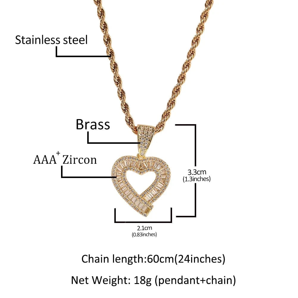 UWIN Hip Hop Hollow Heart Pendant Iced Out Mini Size CZ Brass Heart Charm Pendant Necklace Jewelry Gift Ready to Ship