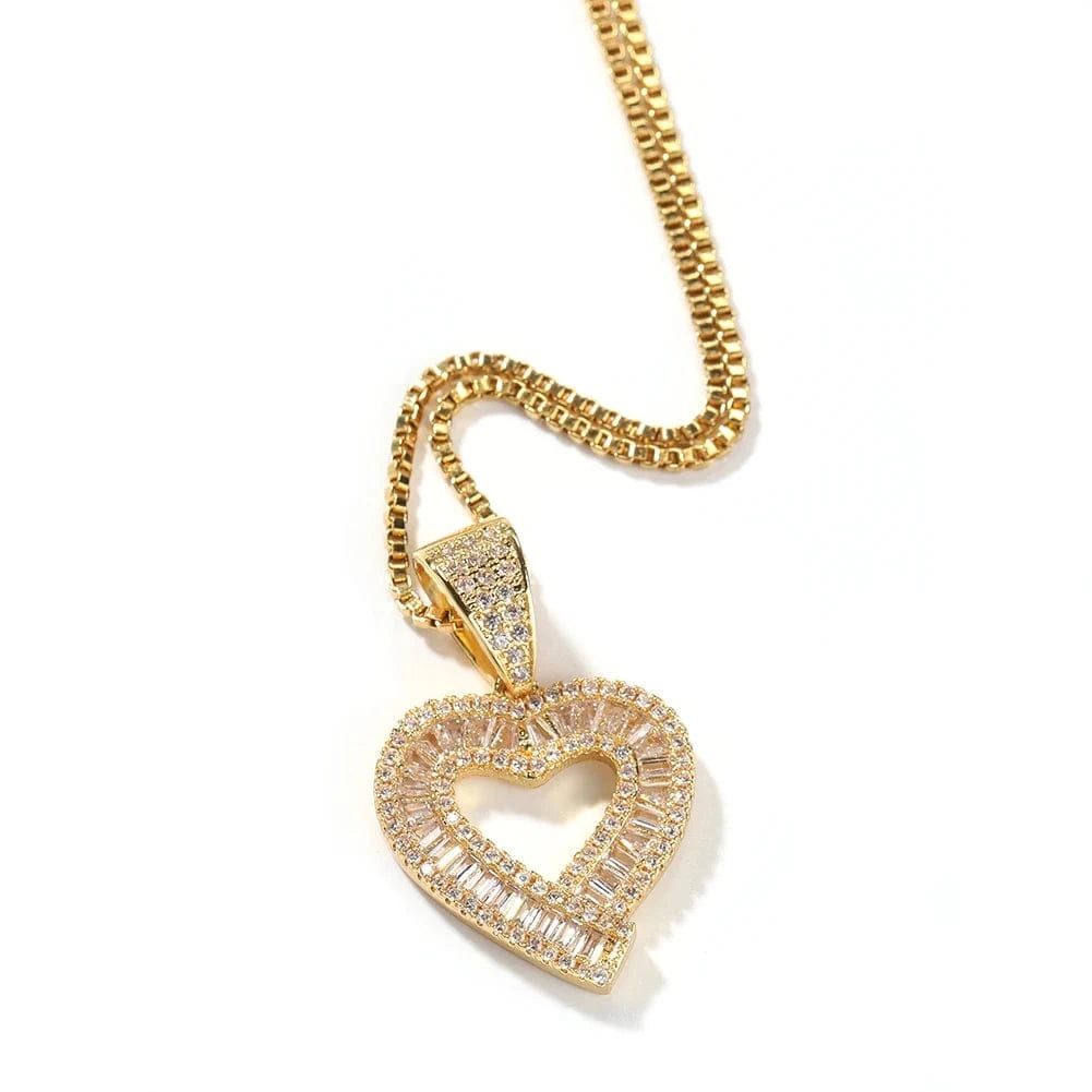 UWIN Hip Hop Hollow Heart Pendant Iced Out Mini Size CZ Brass Heart Charm Pendant Necklace Jewelry Gift Ready to Ship