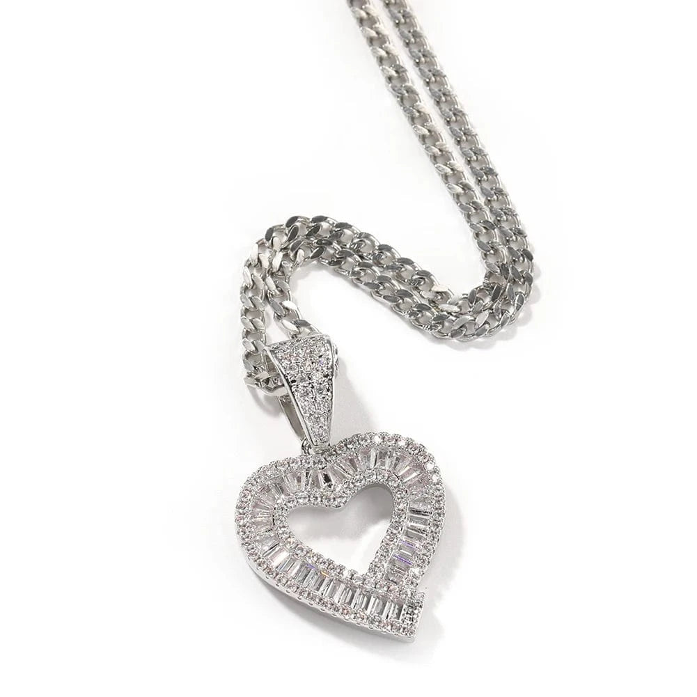 UWIN Hip Hop Hollow Heart Pendant Iced Out Mini Size CZ Brass Heart Charm Pendant Necklace Jewelry Gift Ready to Ship