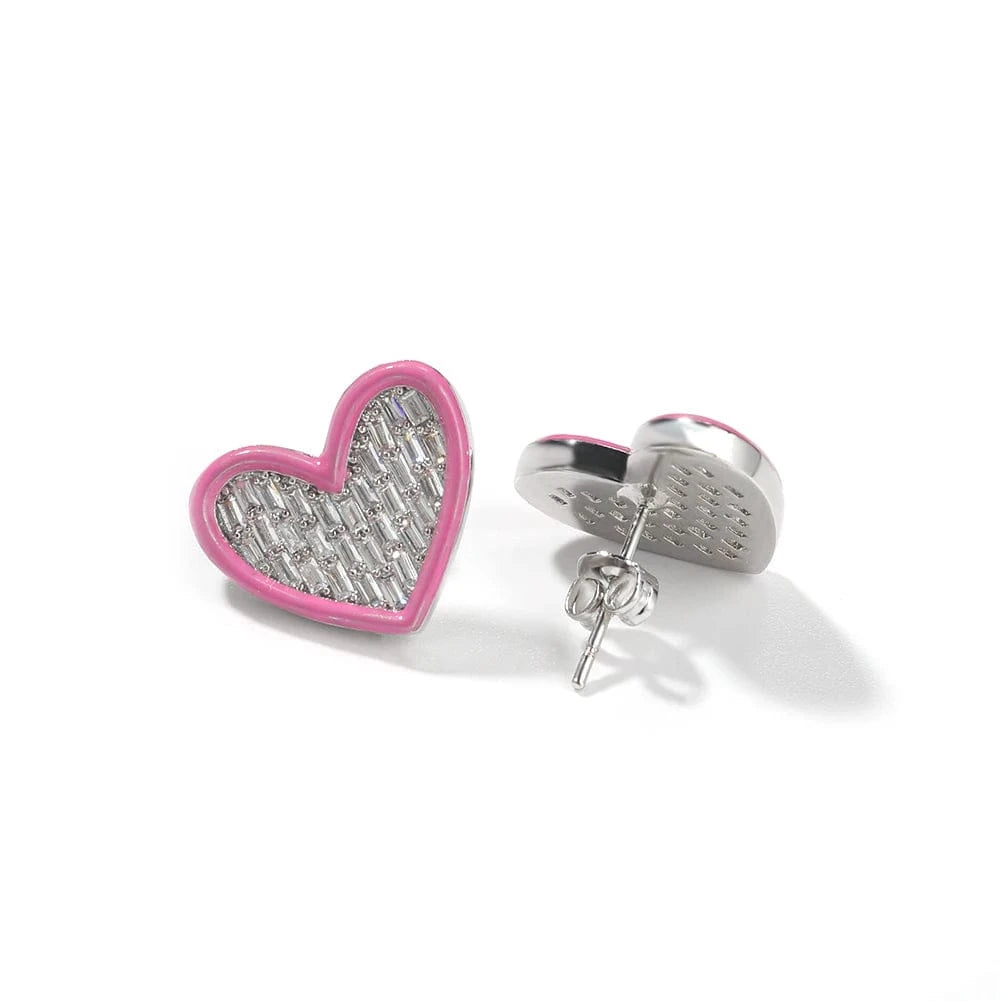 UWIN Pink CZ Heart Shape Chain Pendant Iced Pink Oil Earring Hiphop Women Necklace Rapper Fashion Jewelry Set