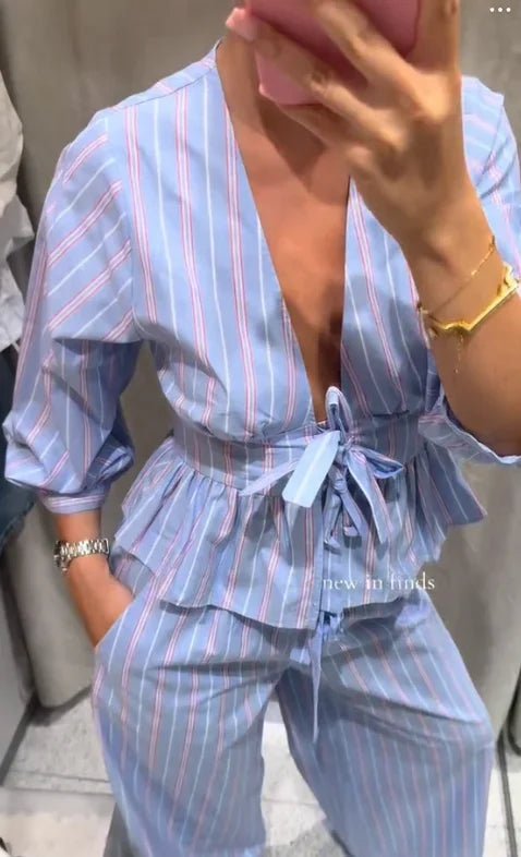 V - Neck Two - Piece Pant Set - SN Wigs & More