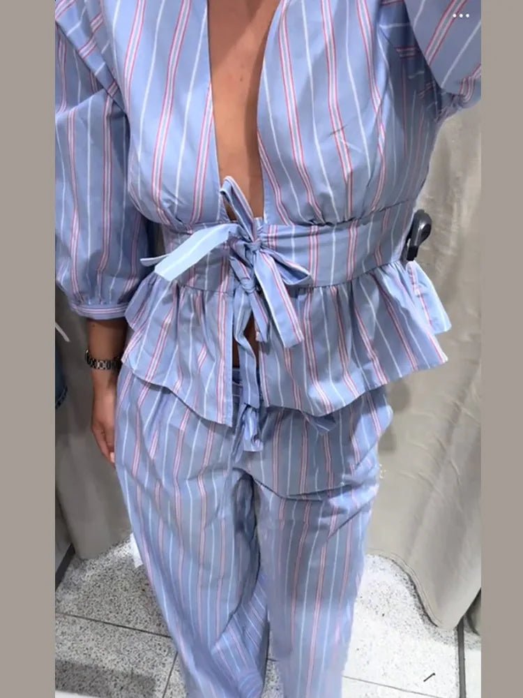 V - Neck Two - Piece Pant Set - SN Wigs & More