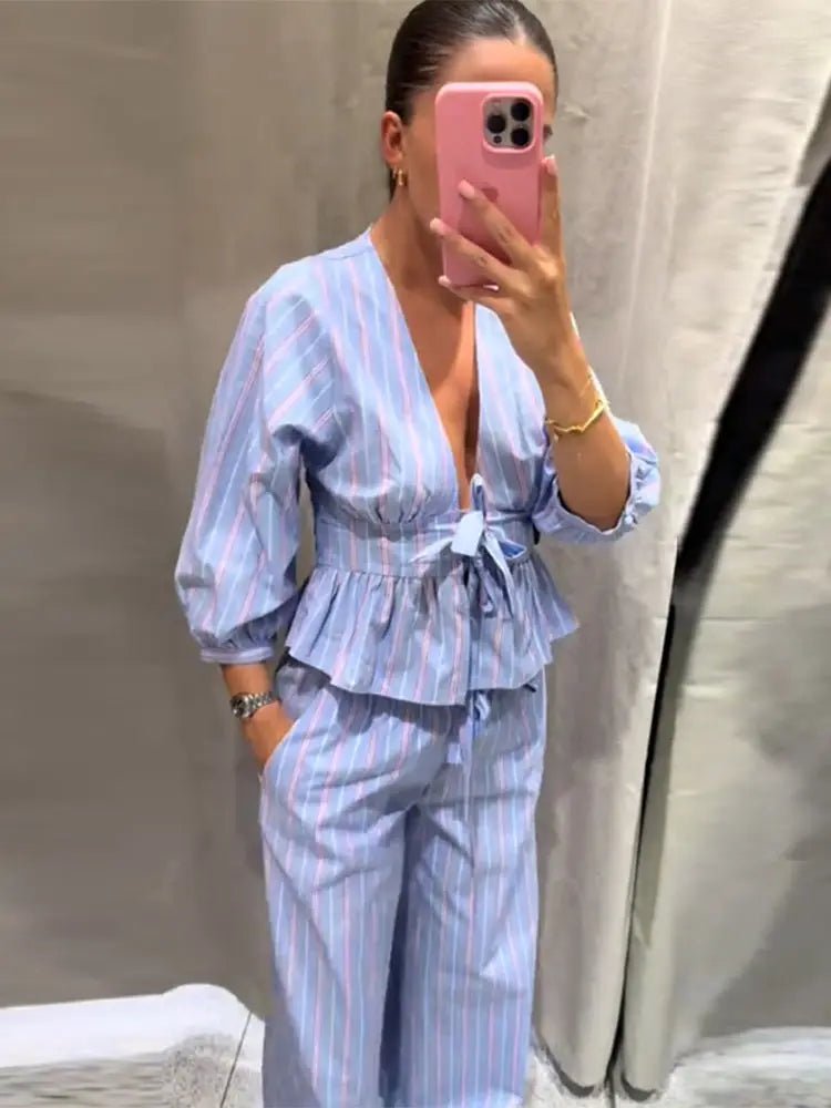 V - Neck Two - Piece Pant Set - SN Wigs & More