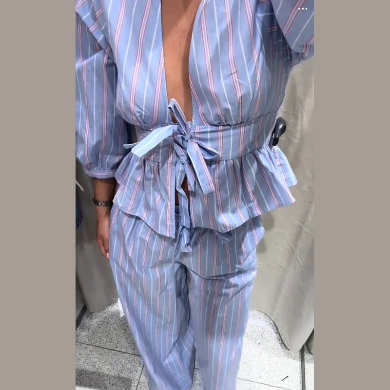 V - Neck Two - Piece Pant Set - SN Wigs & More