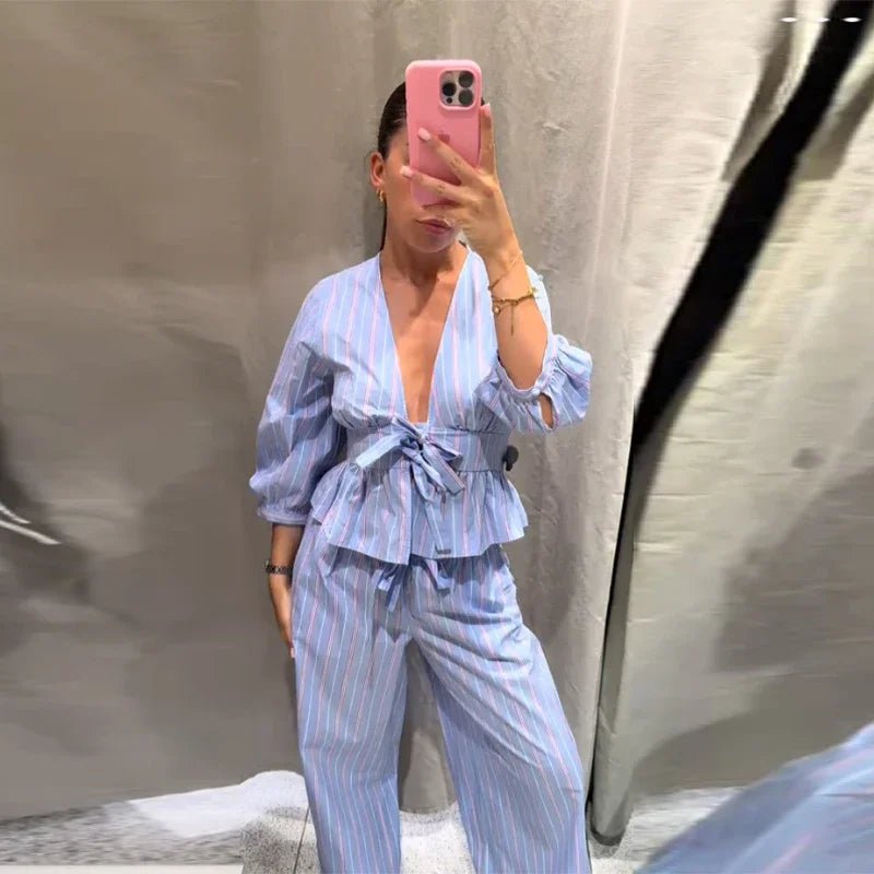 V - Neck Two - Piece Pant Set - SN Wigs & More