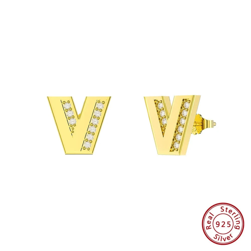 V RINNTIN ZKE01 Fine Jewelry Earrings 2023 Zircon Letter Stud Earrings Silver 925 Sterling Women Wholesale Bulk Earring Alphabet