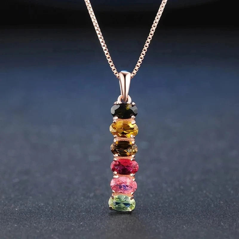 V006 Multi-Color Oval Gemstone Tourmaline 925 Sterling Silver Earrings Ring Bracelet And Necklace Jewelry Set For Women