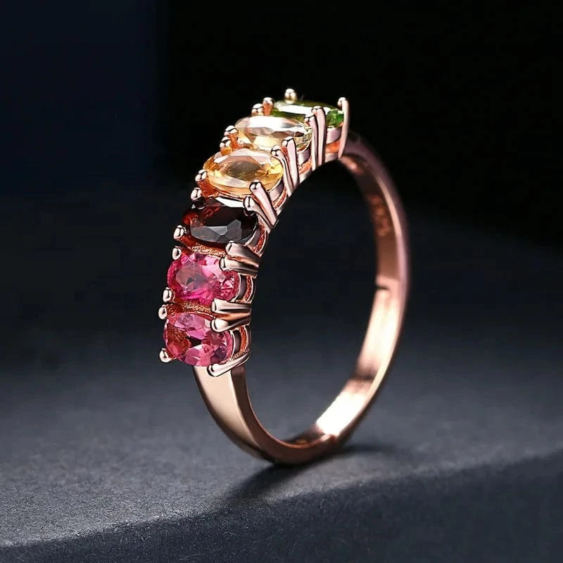V006 Multi-Color Oval Gemstone Tourmaline 925 Sterling Silver Earrings Ring Bracelet And Necklace Jewelry Set For Women