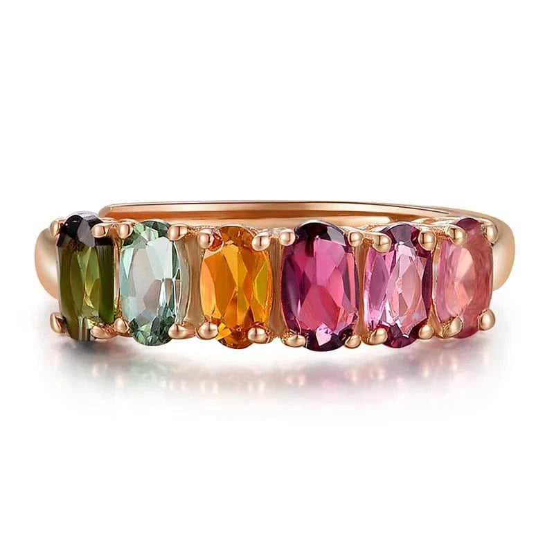 V006 Multi-Color Oval Gemstone Tourmaline 925 Sterling Silver Earrings Ring Bracelet And Necklace Jewelry Set For Women
