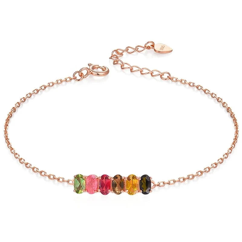 V006 Multi-Color Oval Gemstone Tourmaline 925 Sterling Silver Earrings Ring Bracelet And Necklace Jewelry Set For Women