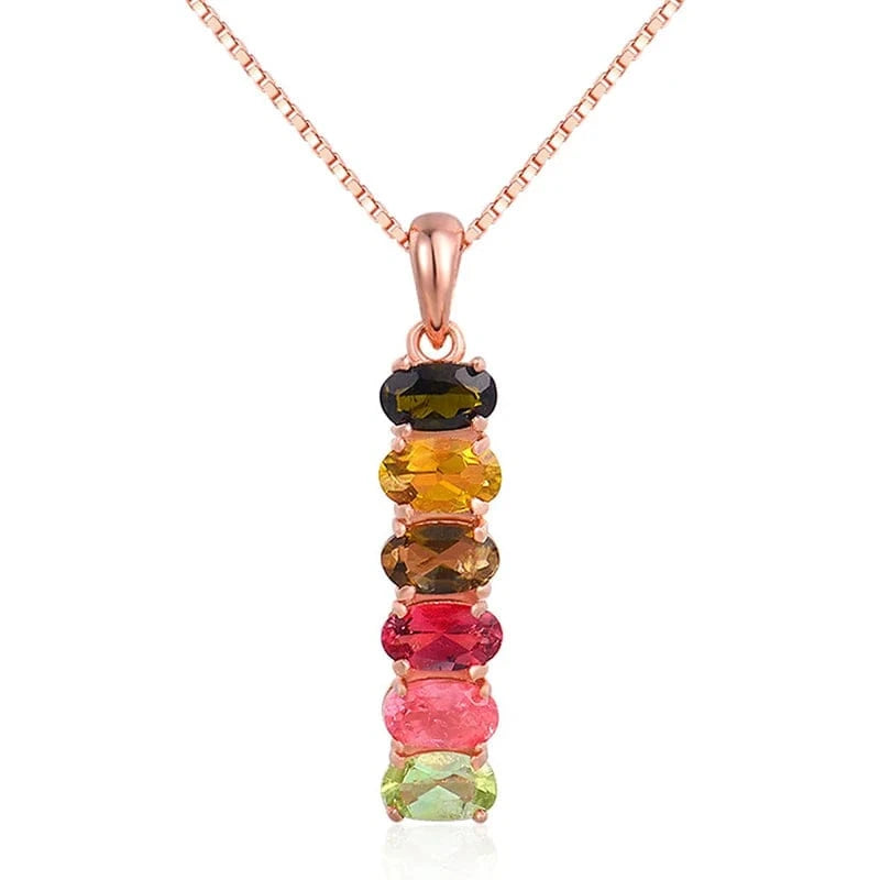 V006 Multi-Color Oval Gemstone Tourmaline 925 Sterling Silver Earrings Ring Bracelet And Necklace Jewelry Set For Women