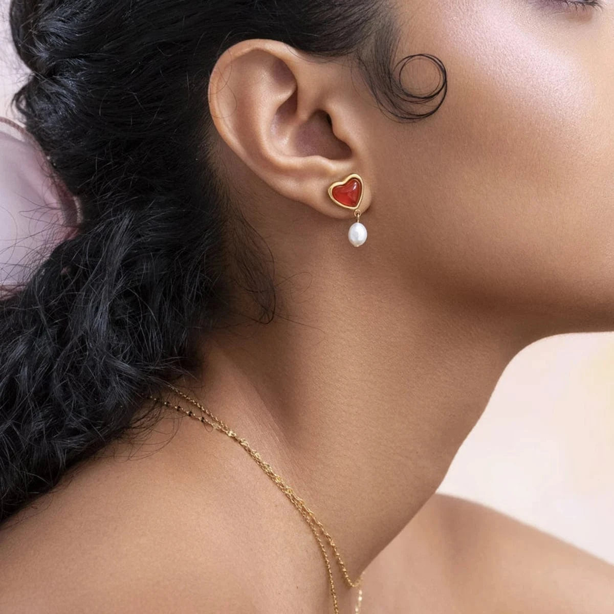 Valentine day couple gift jewelry Red agate natural healing stone love heart pendent necklace bracelet earring jewelry set