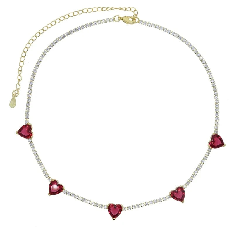 Valentine's Day Gift Fashion Colorful Heart Pink White High Quality Iced Out Bling CZ Tennis Chain Heart Necklace Women Jewelry