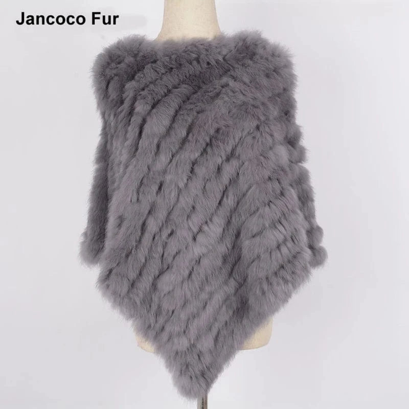 Various Colors Fur Poncho Stretchy Soft Knitted  Rex Rabbit Fur Shawls for Lady