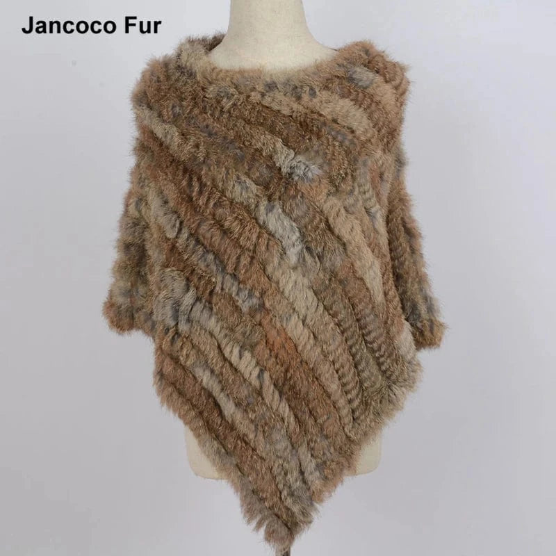 Various Colors Fur Poncho Stretchy Soft Knitted  Rex Rabbit Fur Shawls for Lady
