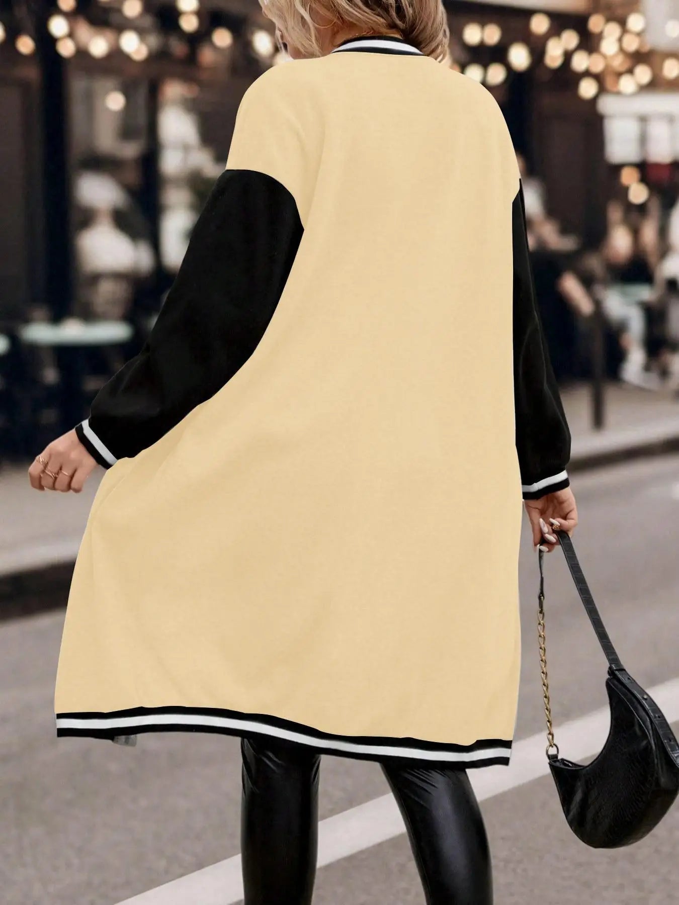 Varsity Jacket + Colorblock Letter Print Button Front Drop Shoulder Midi + Casual Style - SN Wigs & More