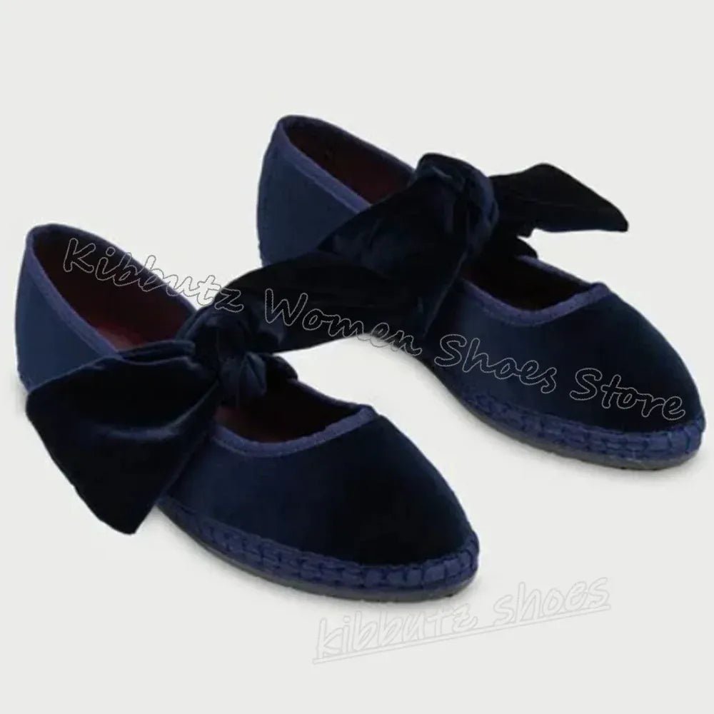 Velvet Bows Pumps Knots Solid Color Slip - On Round Toe Flat with Novelty Fashion Luxury Elegant Comfortable Sexy Women Shoes New - SN Wigs & More