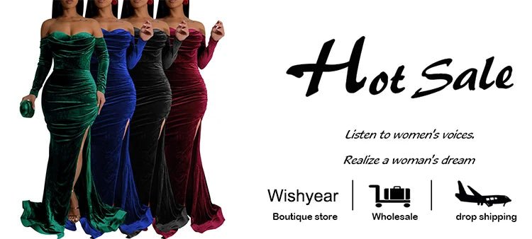 Velvet Off Shoulder Long Sleeve Dress With Ruched Split Mermaid Silhouette - Elegant Evening Wear - SN Wigs & More