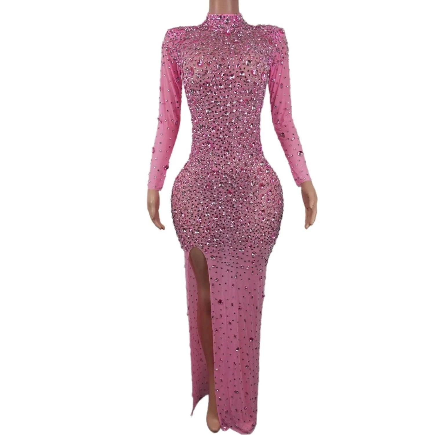 Vestido Sexy See Through High Slit Crystal Birthday Wedding Formal Dresses Women Lady Elegant Maxi Dinner Night Evening Dress