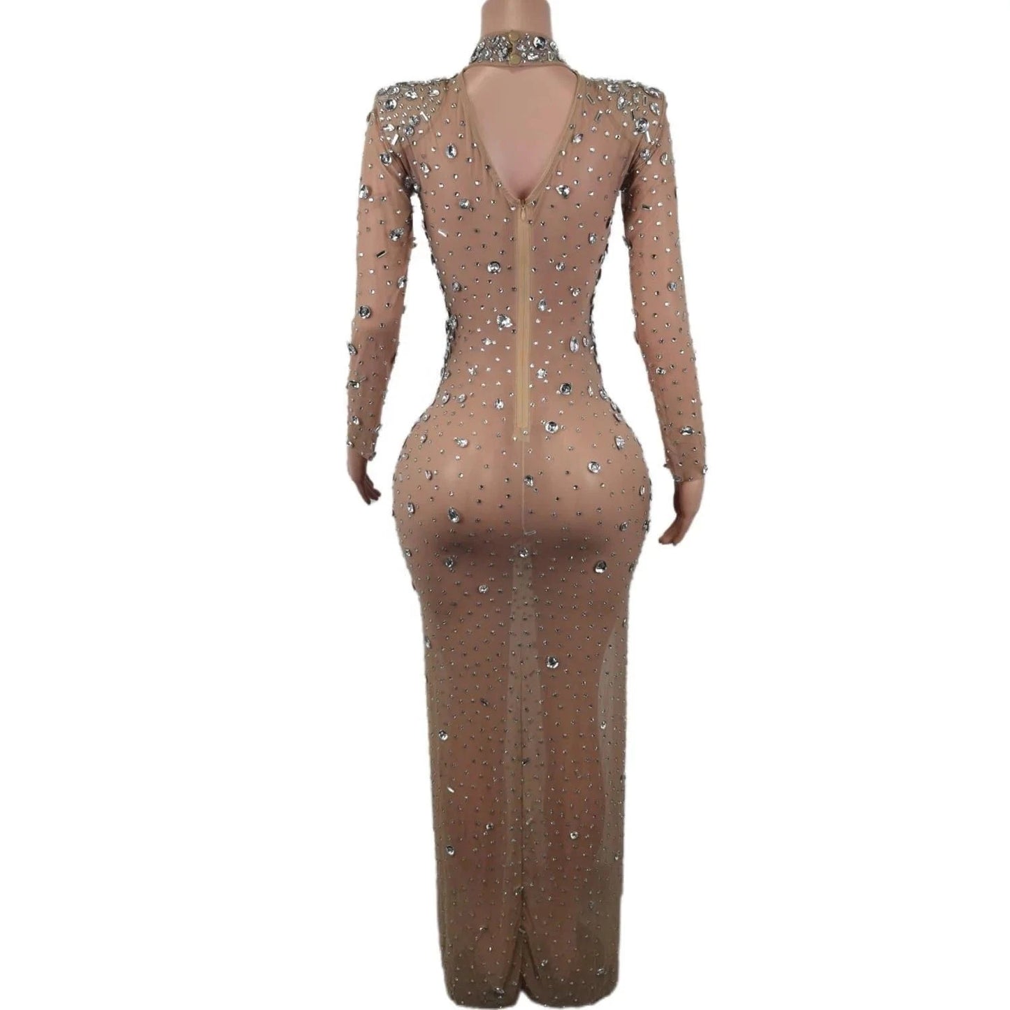 Vestido Sexy See Through High Slit Crystal Birthday Wedding Formal Dresses Women Lady Elegant Maxi Dinner Night Evening Dress