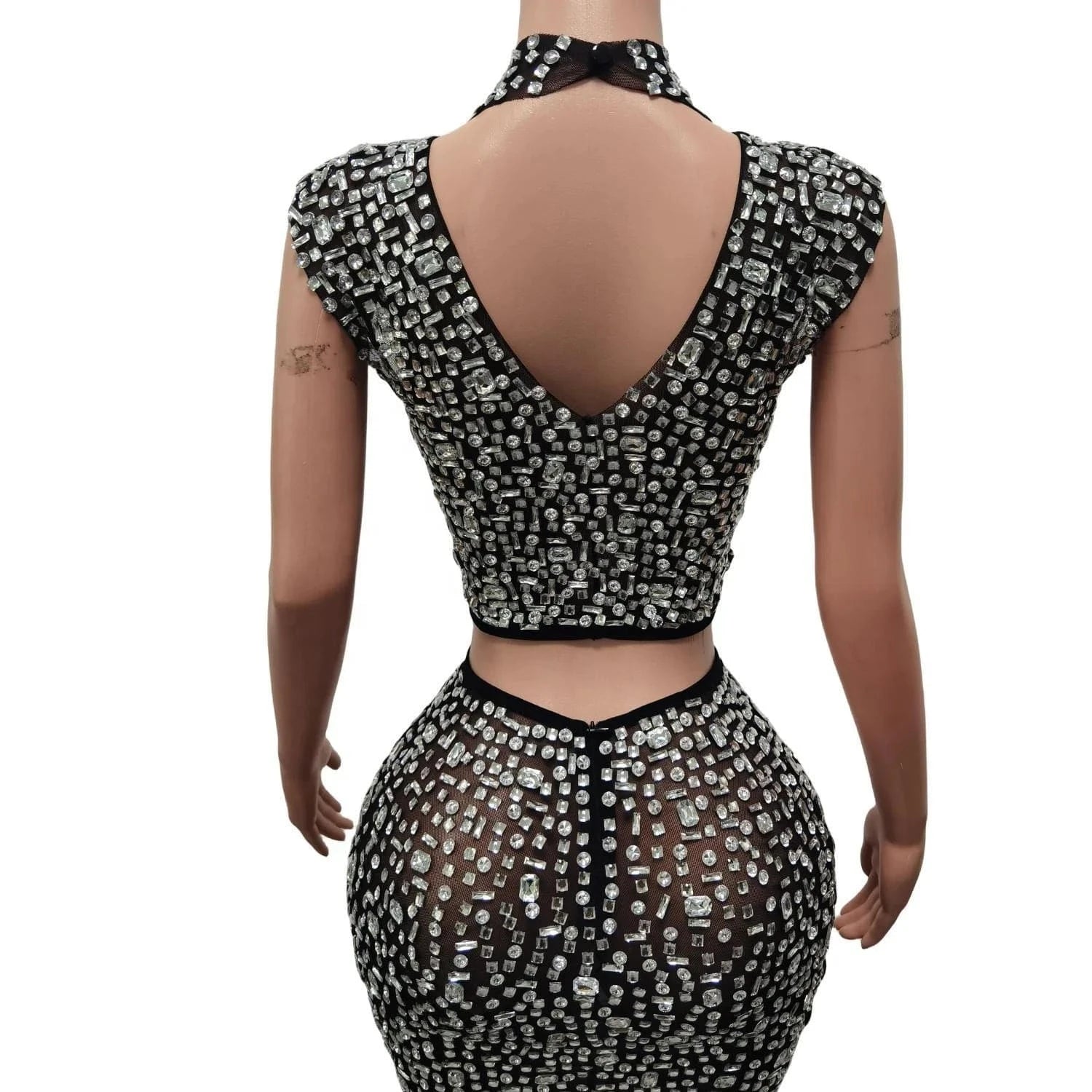 Vestido Sexy See Through Sequin Diamond Top Long Skirts Women Formal Banquet Night Party Dress Ladies Dinner Prom Evening Dress