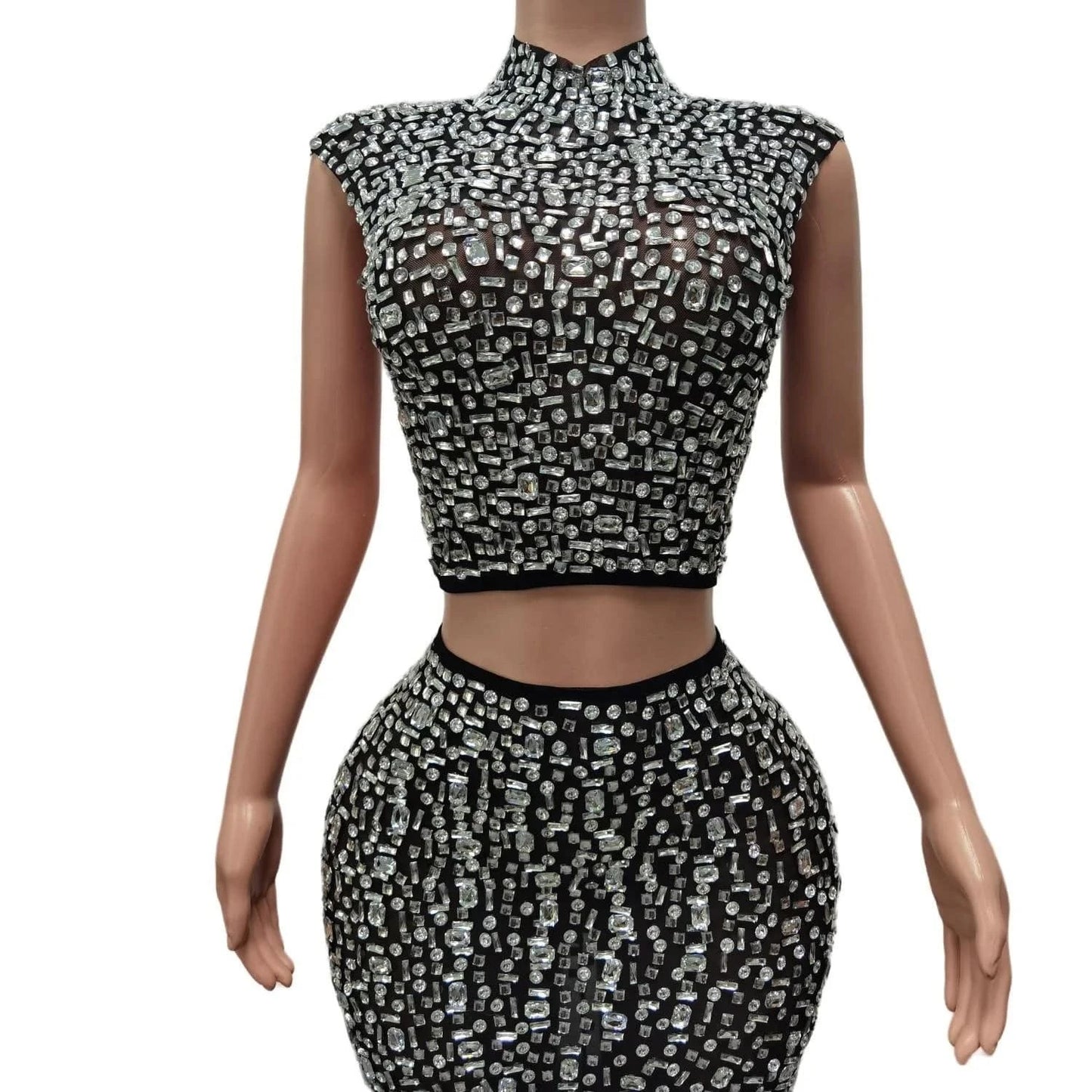 Vestido Sexy See Through Sequin Diamond Top Long Skirts Women Formal Banquet Night Party Dress Ladies Dinner Prom Evening Dress