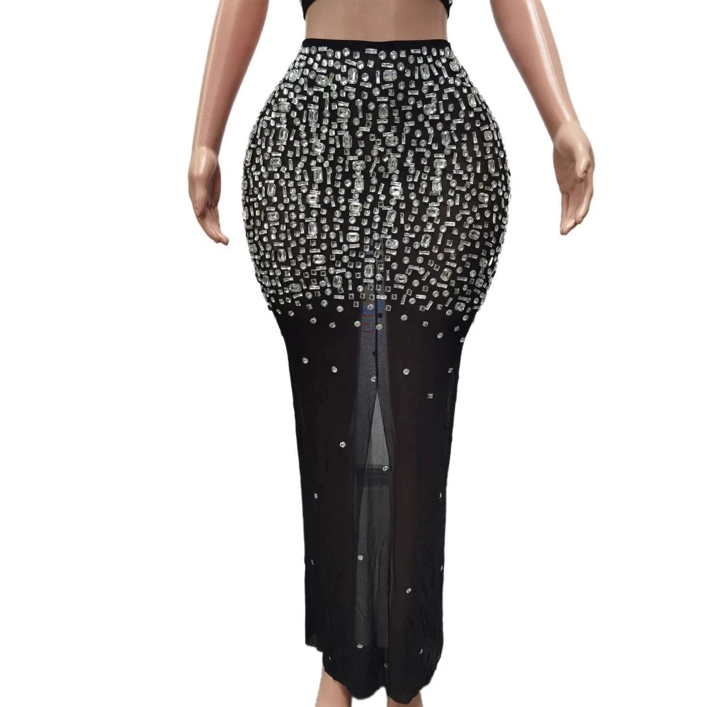 Vestido Sexy See Through Sequin Diamond Top Long Skirts Women Formal Banquet Night Party Dress Ladies Dinner Prom Evening Dress