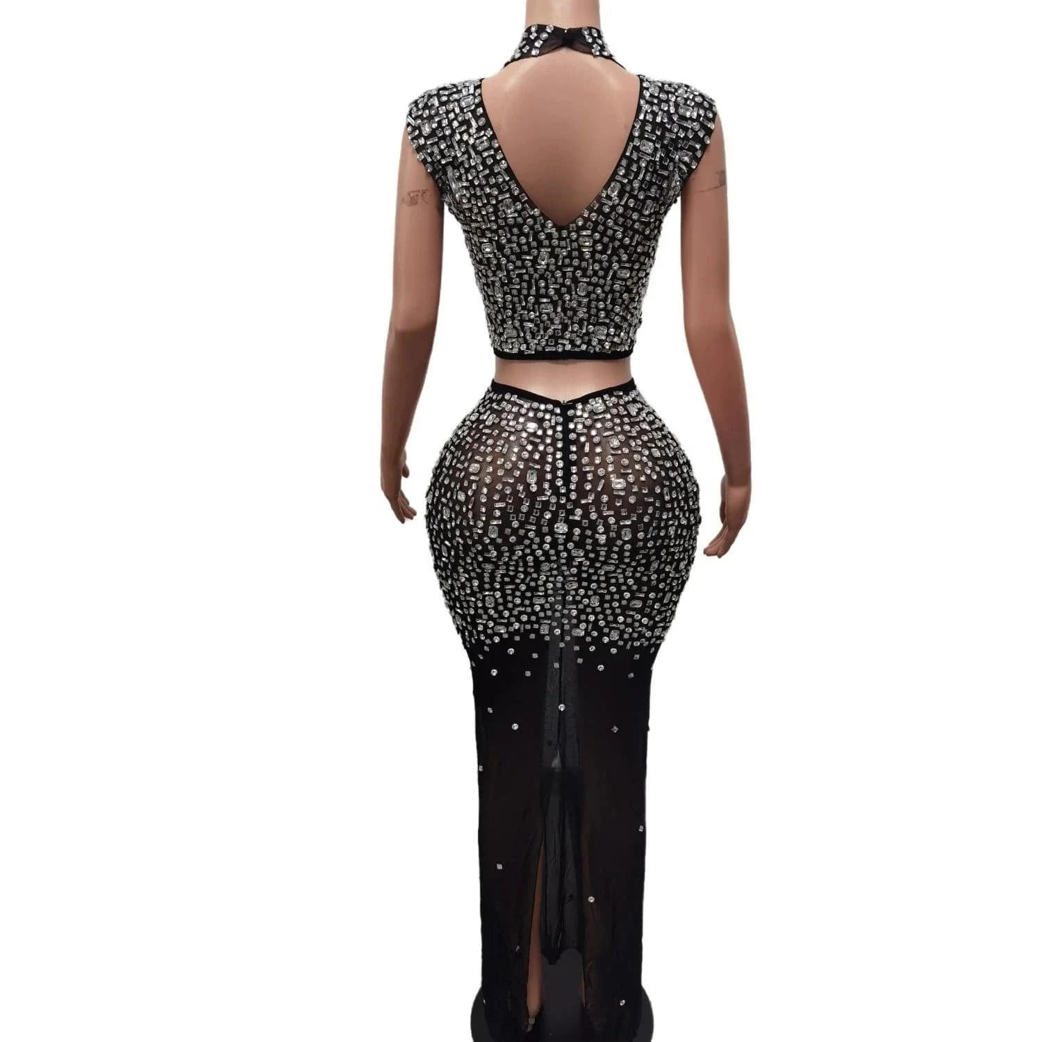 Vestido Sexy See Through Sequin Diamond Top Long Skirts Women Formal Banquet Night Party Dress Ladies Dinner Prom Evening Dress