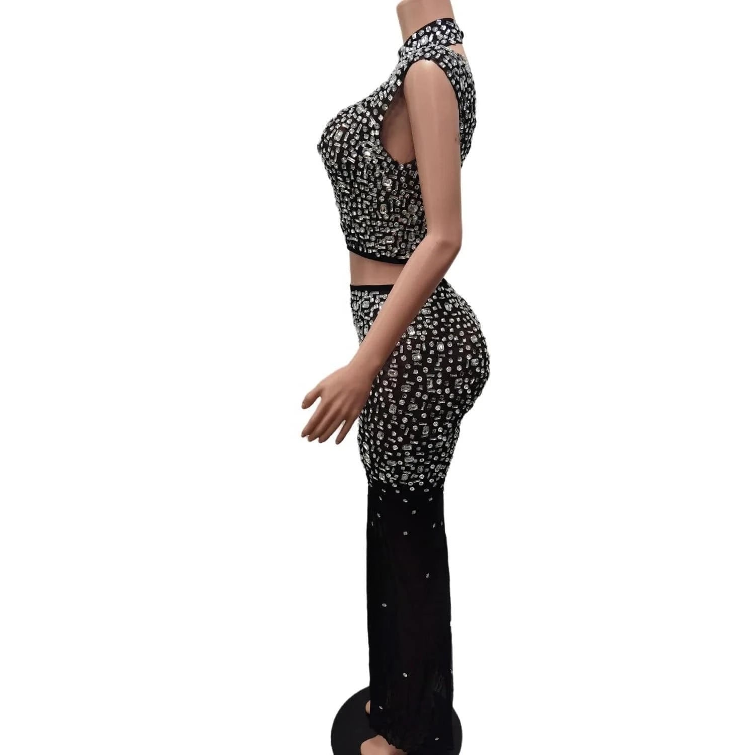 Vestido Sexy See Through Sequin Diamond Top Long Skirts Women Formal Banquet Night Party Dress Ladies Dinner Prom Evening Dress