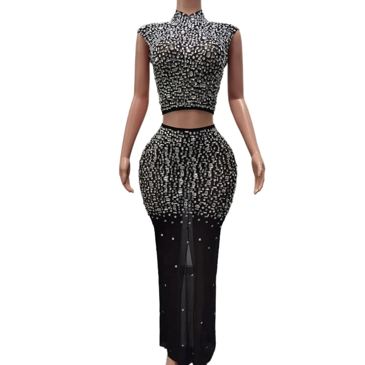Vestido Sexy See Through Sequin Diamond Top Long Skirts Women Formal Banquet Night Party Dress Ladies Dinner Prom Evening Dress