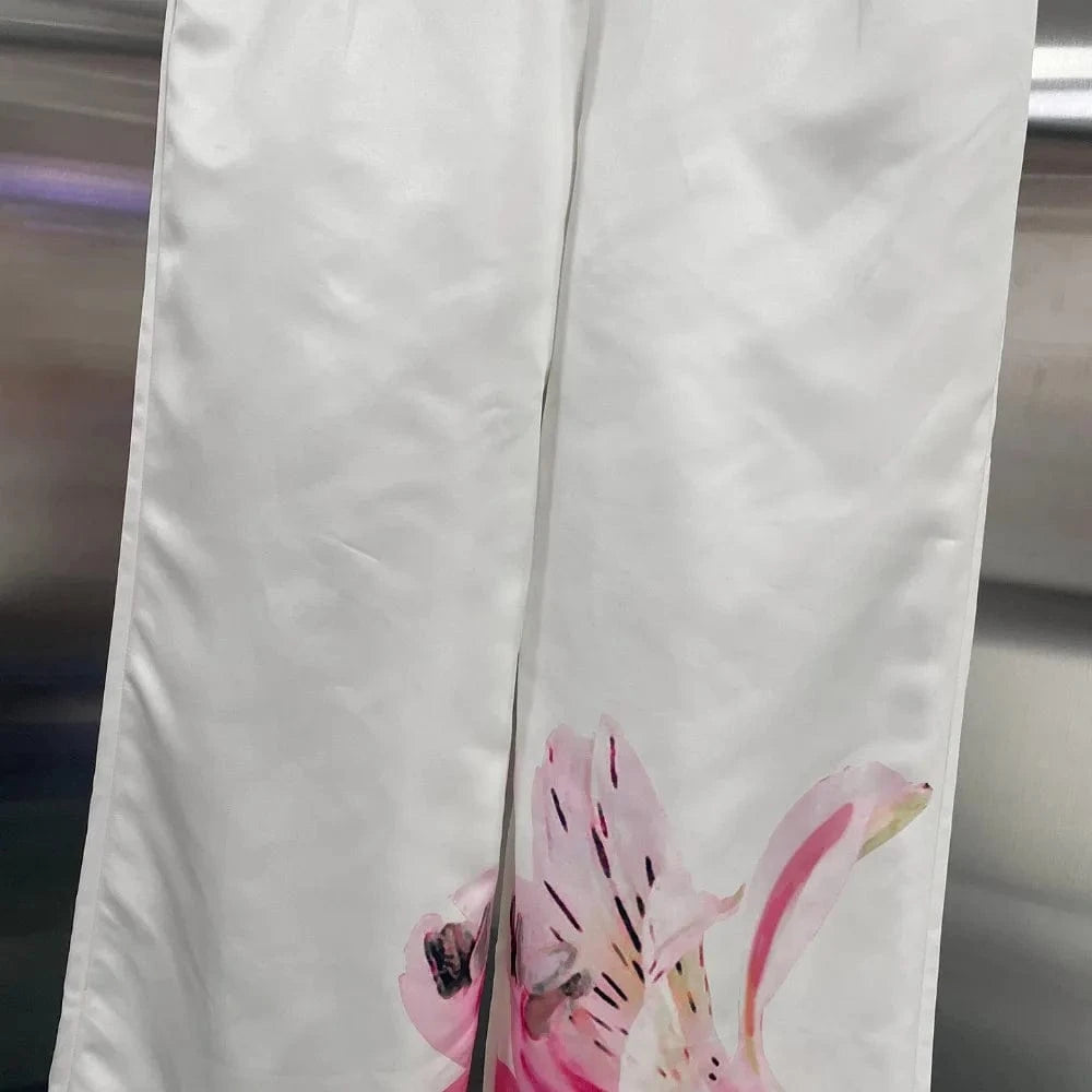 VGH Casual Printed Two Piece Set Fot Women O Neck Short Sleeve Top High Waist Slimming Flare Trousers Fashionable Suit Female