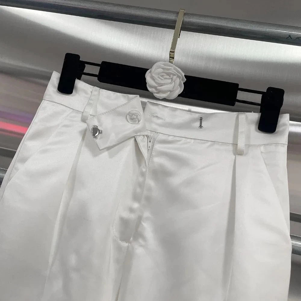 VGH Casual Printed Two Piece Set Fot Women O Neck Short Sleeve Top High Waist Slimming Flare Trousers Fashionable Suit Female